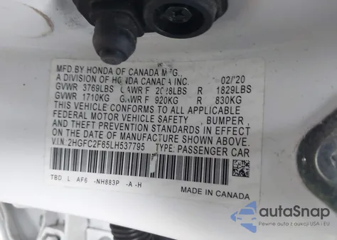 2020 Honda Civic Lx from USA, damaged, VIN 2HGFC2F65LH537795